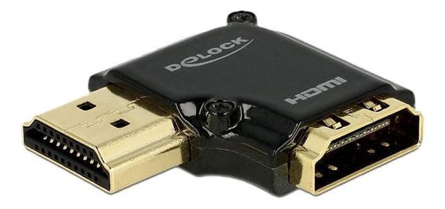 Delock HDMI-sovitin, 19-pin na-ur, kulmaliitin 90° vasemmalle, musta