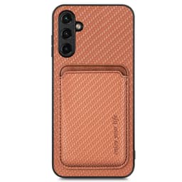 SKALO Samsung A14 4G/5G Carbon Fiber Cover med kortholder - Brun