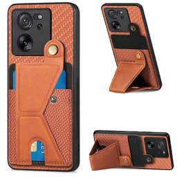 SKALO Xiaomi 13T/13T Pro Carbon Fiber Cover med kortholder - Brun