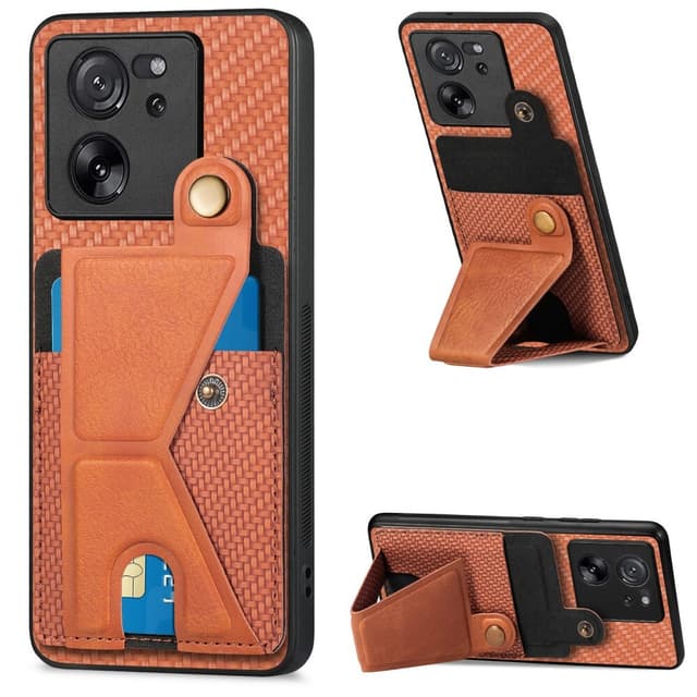 SKALO Xiaomi 13T/13T Pro Carbon Fiber Cover med kortholder - Brun