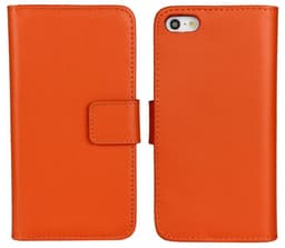 SKALO iPhone 5/5S/SE(1:a gen) Lompakkokotelo Aitoa nahkaa - Oranssi