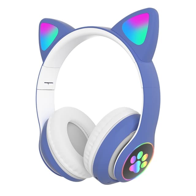 Bluetooth Over Ear Music Headset Glowing Cat Ear - Blå