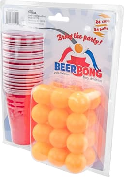 Ølpong / Beer Pong | Sett med 24 plastkrus og 24 bordtennisballer
