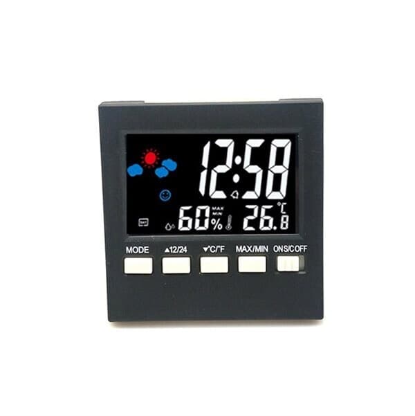 Digital klokke med termometer og fuktmåler