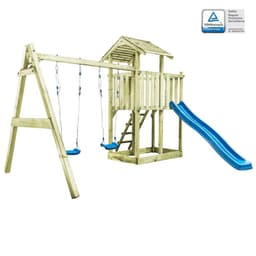 vidaXL Lekstuga med stege rutschkana och gungor 385x353x268 cm trä