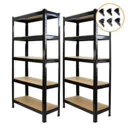 2 x T-RAX hyllenheter i svart metall 75 cm x 150 cm x 30 cm med gratis ihopkopplingsfästen
