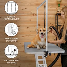 Vitt Hydrauliskt Bord för Husdjurstrimmning - Grå Bordsyta