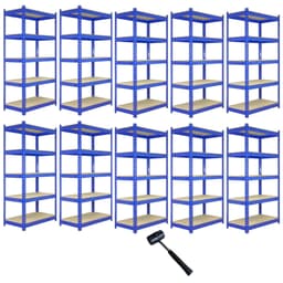 10 x Q-Rax metallhyller, blå, 120 x 50 x 180 cm