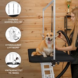 Vitt Hydrauliskt Bord för Husdjurstrimmning - Svart Bordsyta