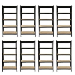 8 x T-RAX metallhyller, svart, 75 cm x 150 cm x 30 cm