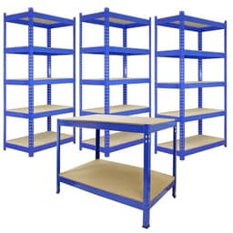 3 x 90 cm Q-Rax blå metallställ & arbetsbänk
