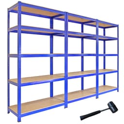 3 x Monsterställ T-Rax metallförvaringshyllor, blå, 90 cm B, 45 cm D