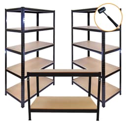 3 x 90 cm T-Rax sort metal reoler og arbejdsbænk