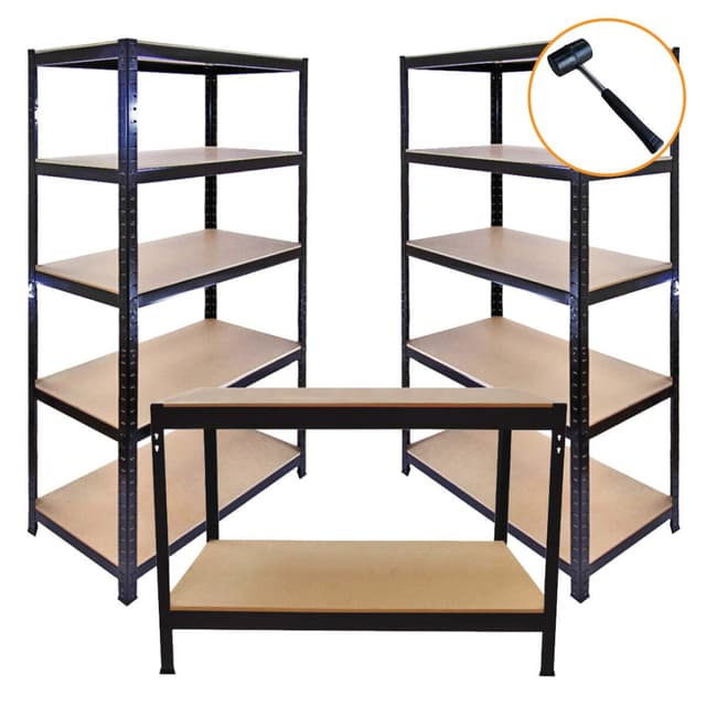 3 x 90cm T-Rax Musta Metalli-Hyllyjä ja Työpöytä