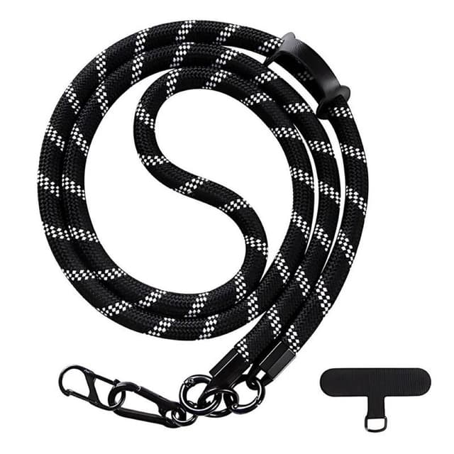 Mobilhalsband 10mm med fästbricka - Svart/vit