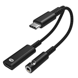 USB-C adapter för 3.5 mm hörlurar och USB-C-laddare Black