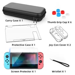 11 i 1 beskyttelsesetui, film og tommelfingerhætter til Nintendo Switch OLED-konsoller Sort