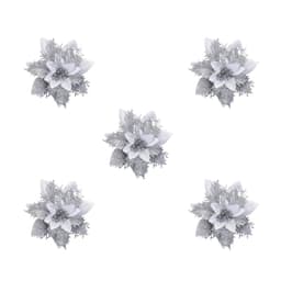 Konstgjorda julblommor silver 5-pack juldekoration