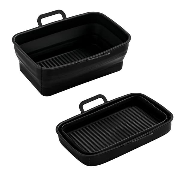 Sammenleggbar firkantet Air Fryer silikonform 19,5x12,7x7 cm Sort