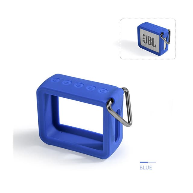 Silikonbeskyttelsesveske med metallkarabiner for JBL GO2 Blå