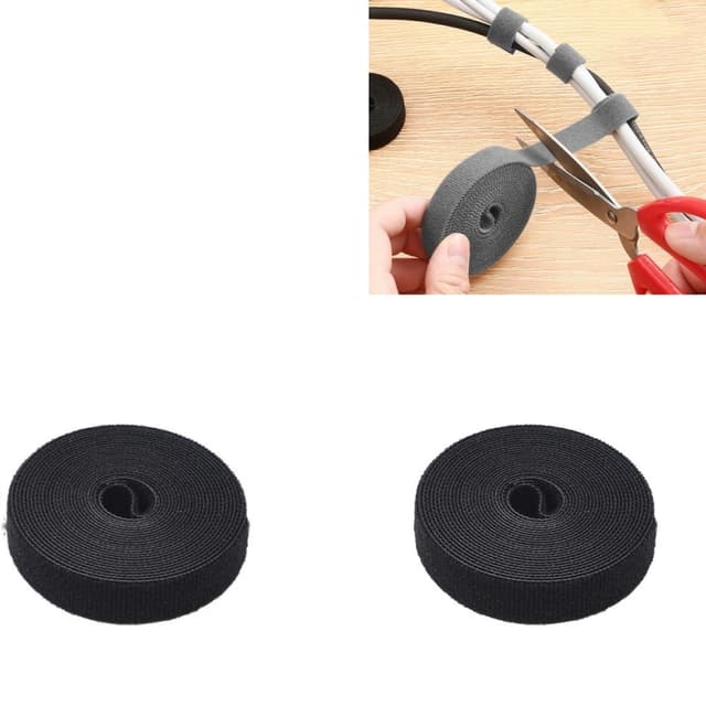 2 pakke med borrelåsstrimler for oppbevaring av tråd Sort