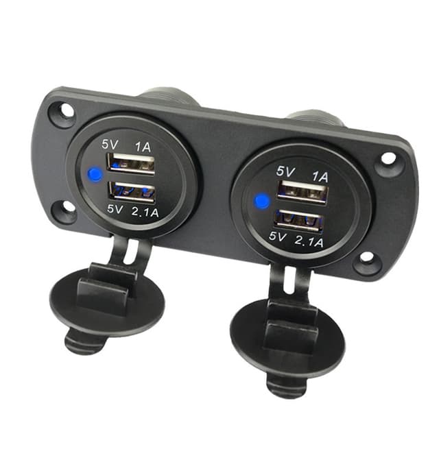 Dubbel USB-Billaddare med Blått Ljus (panel med 2 uttag)