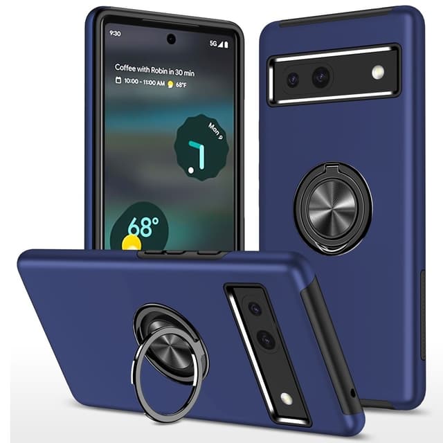 Til Google Pixel 8a Fingerring Kickstand Hybrid Taske - Blå