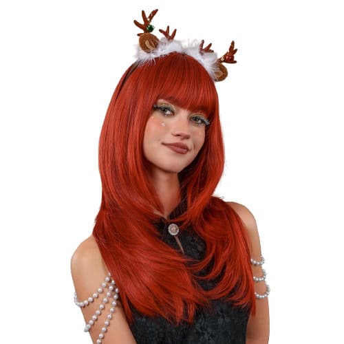 Julig Peruk med Långt Rakt Hår och Lugg Mörkröd - Elgiganten