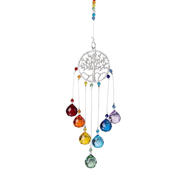 Suncatcher ljusfångare med träd och färgglada glasprismor