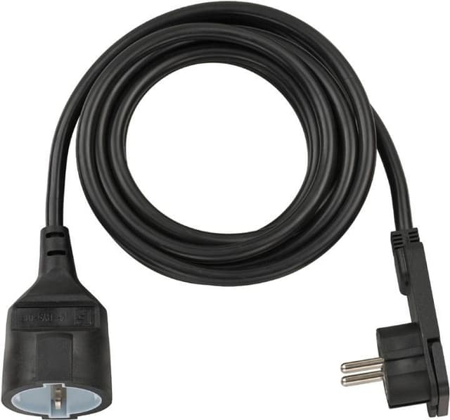 Plastforlængerkabel med fladstik (forlængerkabel fladt til inderside med 3m kabel) sort