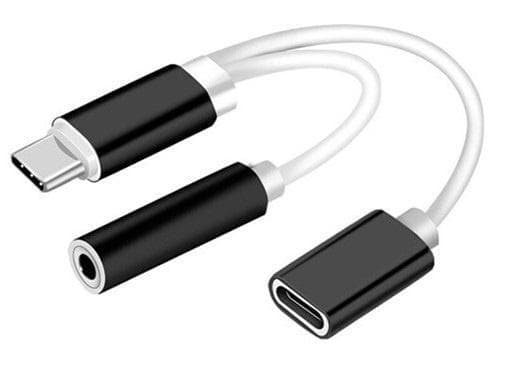 Dual Adapter USB-C til 3,5 mm-kontakt og lading, svart