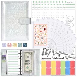 A6 Stjernehimmel Binder Notebook med Budgetark og Lynlåslomme Sølv