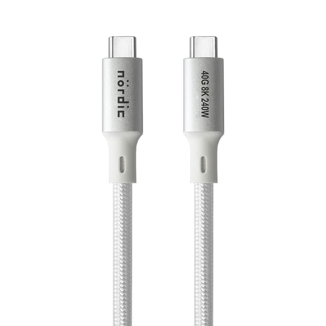 NÖRDIC 25cm USB4 USB-C till C nylonflätad kabel PD3.1 med 240W snabbladdning 40G 8K60Hz 4K120Hz 5K60Hz 2x4K60Hz Emarker