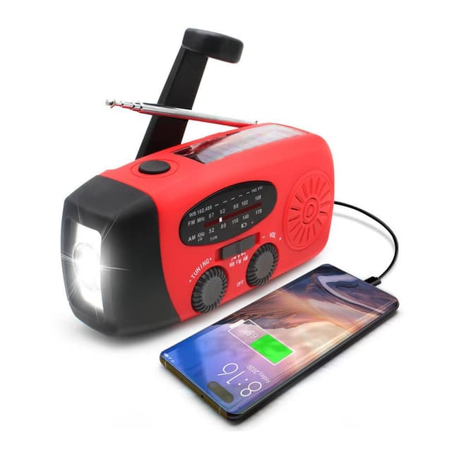Nødradio med solcelle og håndsveiv Solcelle 2000mAh Powerbank SOS