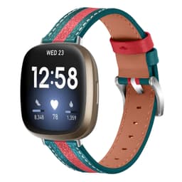 Fitbit Versa 3 armbånd ægte læder Grøn / Rød stribet