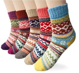 Strikkede sokker i fine farger og mønstre, 5 par, str. 36-40 MultiColor L Bølgete