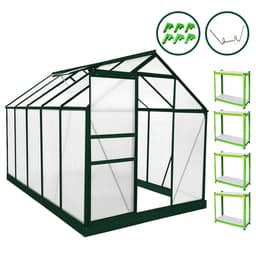 Drivhus med polykarbonatbase og hylle og 10 W Free Clips hageskur type 1,8 m x 3 m