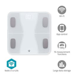 Nedis SmartLife Personvægt | Bluetooth® | Ben / BMI / BMR / Fedt / Muskler / Vand / Vægt | 12 | Maksimal belastning: 180 kg | Android™ / IOS | ABS / Glas | Hvid