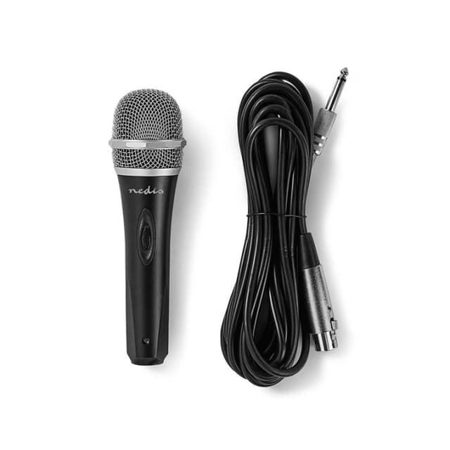 Nedis Wired mikrofon | Kardioid | Avtakbar kabel | 5.00 m | 50 Hz - 15 kHz | 600 Ohm | -72 dB | Av/på-bryter | Reiseveske inkludert | Metall | Grå / Sort
