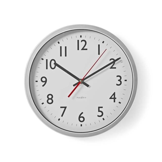 Nedis Väggklocka | Diameter: 300 mm | Plast | Silver / Vit