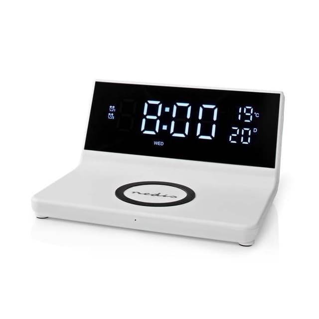 Nedis Vækkeur med Trådlås Ladning | Qi certificeret | 5 / 7.5 / 10 / 15 W | USB-A Han | 2 Alarmtider | Snooze funktion