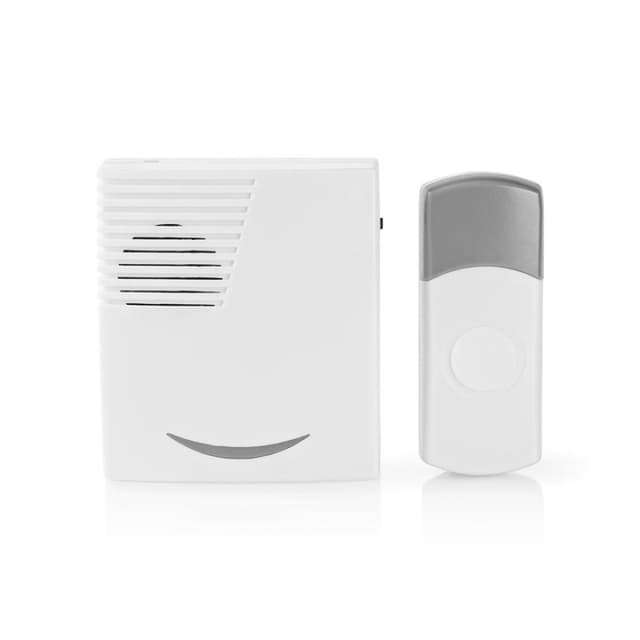 Nedis Trådløs ringeklokke Set | Batteri drevet | 3 V DC | 1x CR2032 | Volum: 80 dB | Signalområde (siktelinje): 300 m | IP44 | 36 Melodier | 1 Mottaker | Grå / Hvit