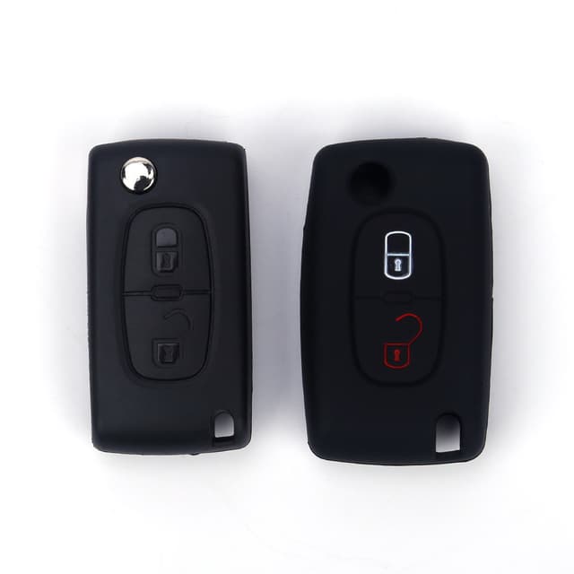 Silikone bilnøgleetui til Peugeot 307 - 2 knapper Sort