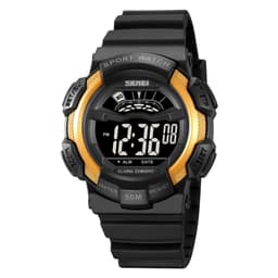 SKMEI 50m vanntett armbåndsur klokke - svart+gull