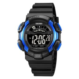 SKMEI 50m vattentät armbandsur klocka - Svart+blå/svart urtavla