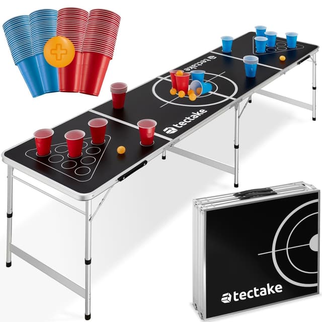 tectake Beerpong-bord Brew Battle, hopfällbar och höjdjusterbar - svart