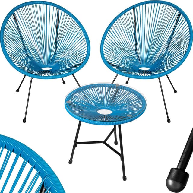 tectake 2-set Loungestol Santana med bord - blå