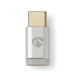 Nedis USB-CSovitin | USB 2.0 | USB-CUros | USB Micro-B naaras | 480 Mbps | Pyöreä | Kullattu | Hopea | Laatikko kannella ja ikkunalla