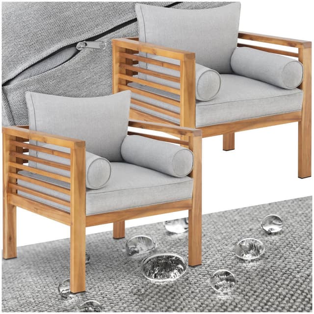 tectake 2-pack trädgårdsloungestolar Boka, laserad, 120 kg belastning - brun