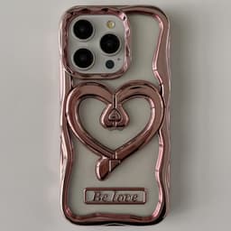 iPhone 15 Pro Kotelo Love Heart Kickstand TPU Sähkökullattu Läpinäkyvä Puhelimen Suojakotelo - Vaaleanpunainen